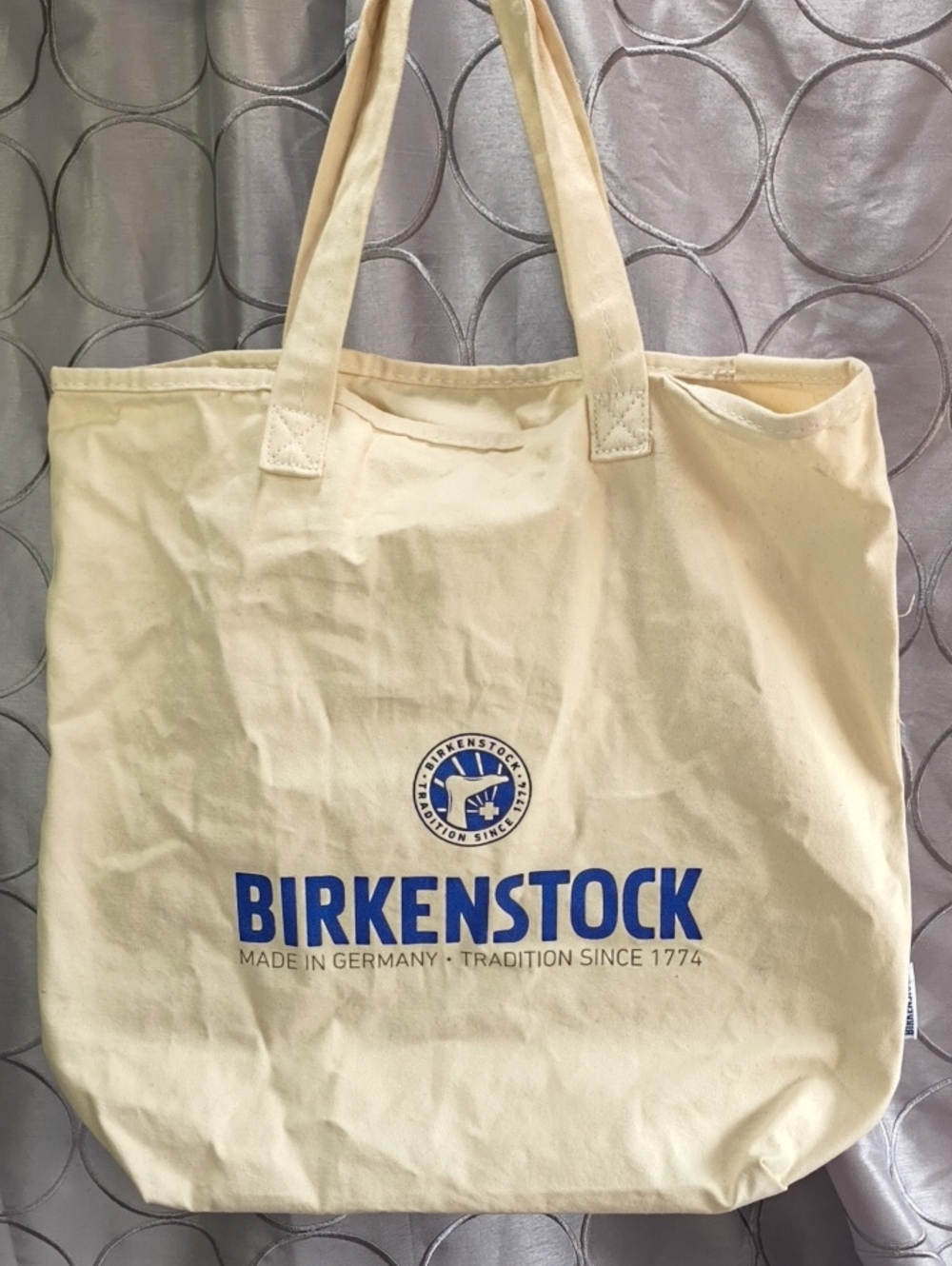 Birkenstock Cream Canvas Tote with Blue Logo AH
